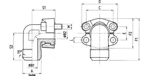 SAE-Flanschadaptor 90° - JIC - geschmiedet